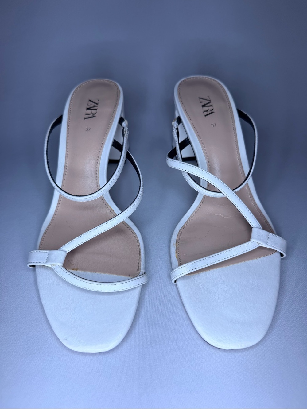 ZARA White Strappy Square-Toe Slide Sandals